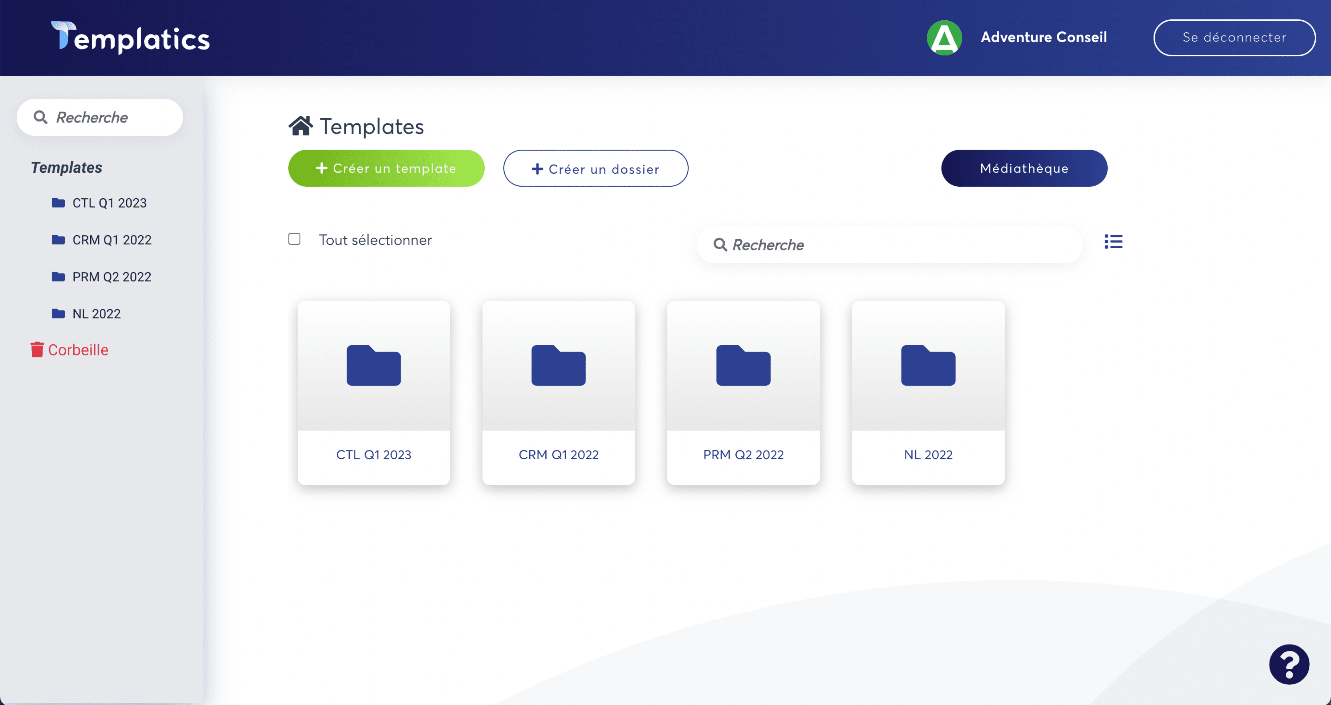 capture d'écran templatics navigateur de dossiers